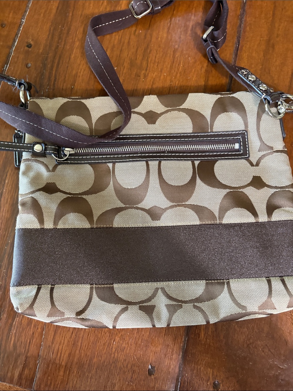 Coach Beige and Brown Jacquard Crossbody Bag